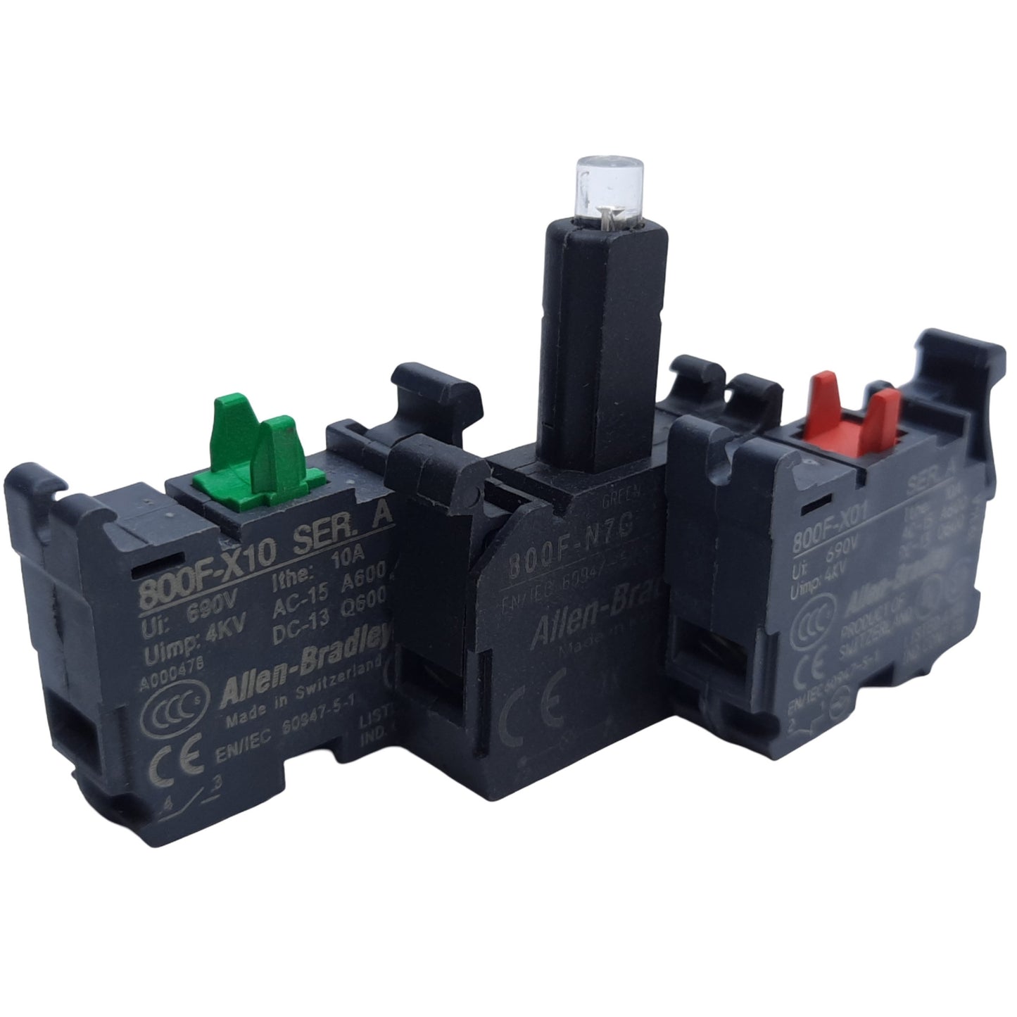 Used Allen Bradley 800FP-LE3 Push Button, 1NO-1NC, ø22.5mm, 10A 600V AC, 24V LED