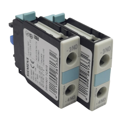 New Lot of 2 Siemens 3RH1921-1EA10 Auxiliary Contact Block, 1-Pole, 1N.O, 10A 600VAC