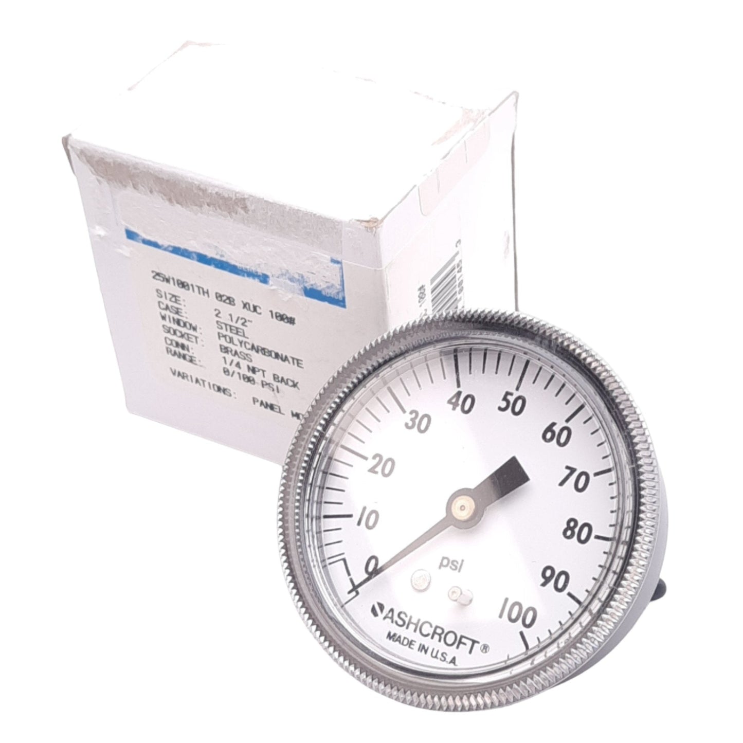 New Ashcroft 25W1001TH02BXUC100# Pneumatic Pressure Gauge, 0-100psi, 2-1/2", 1/4"NPT
