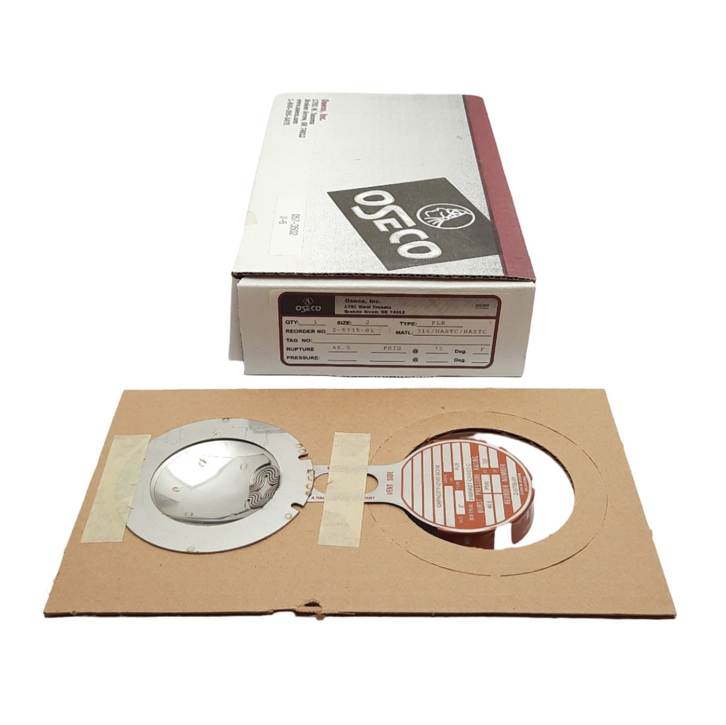 Used Oseco PLR Z-5735-01 Rupture Disk 2in DN50, 46.5psi @ 72°F Burst Pressure