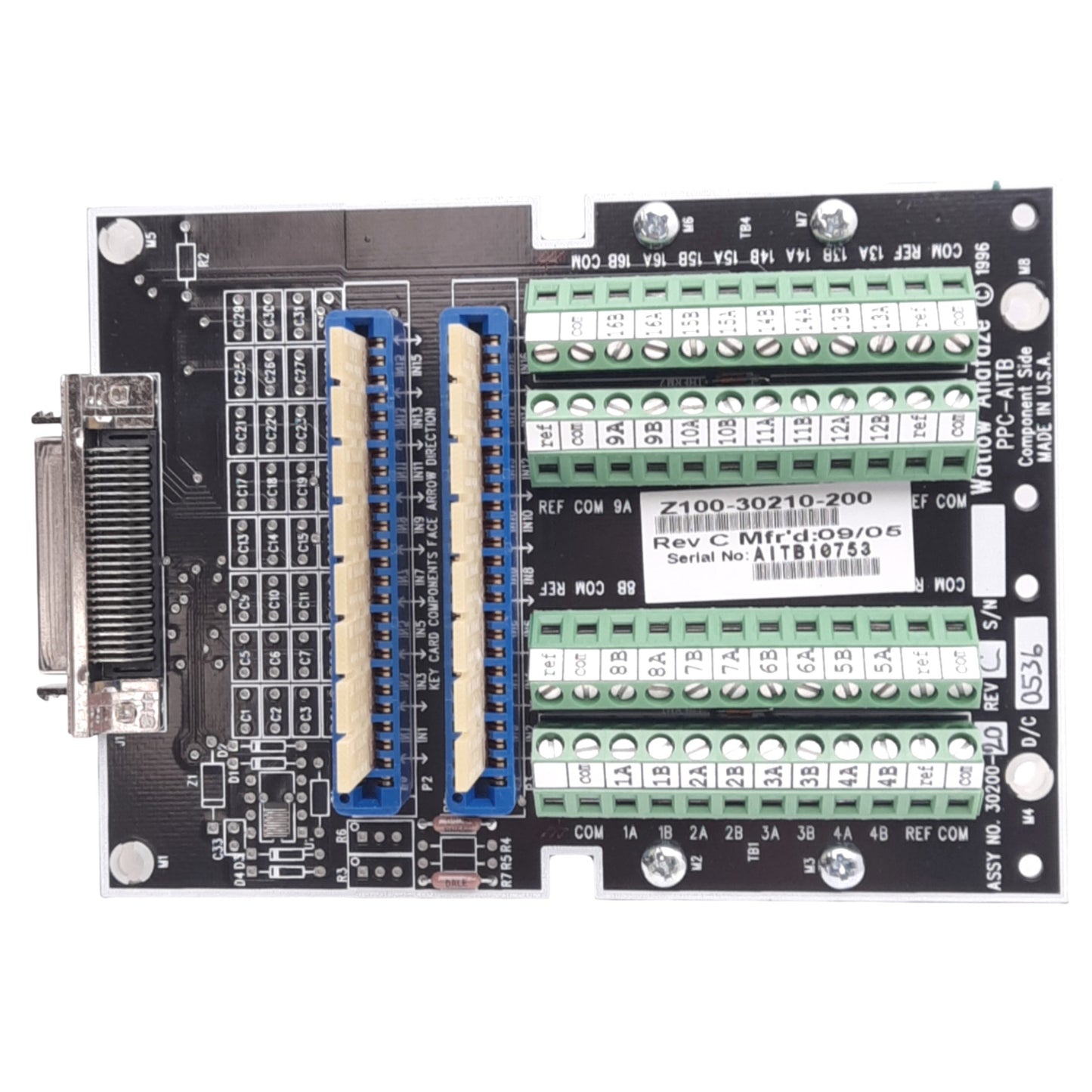 Used Watlow Z100-30210-200 Rev C PPC-AITB Anafaze Analog Input Terminal Board