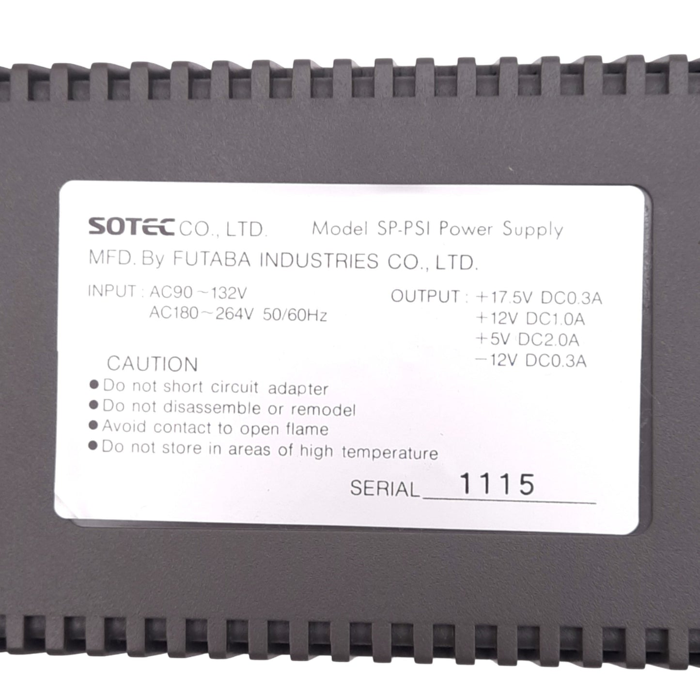 New SOTEC SP-PSI SNAP1+1 Power Supply, 90-132VAC/180-264VAC In, -12 to 17.5VDC Out