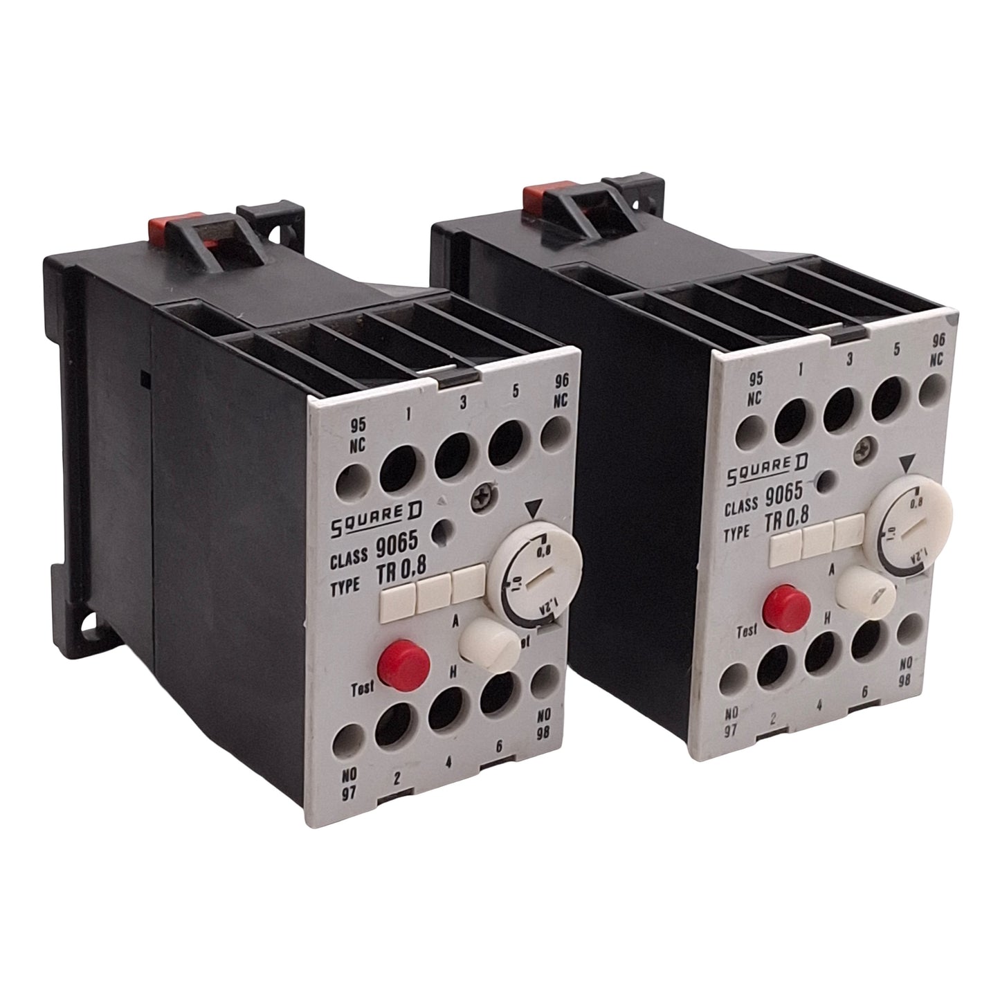 Used Lot of 2 Square D 9065 TR0.8 Overload Relay, 3-Pole, NO/NC, 0.8-1.2A, 220-660VAC