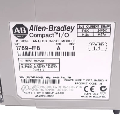 Used Allen Bradley 1769-IF8 CompactLogix Analog Input Module, 8-Channel, 24VDC