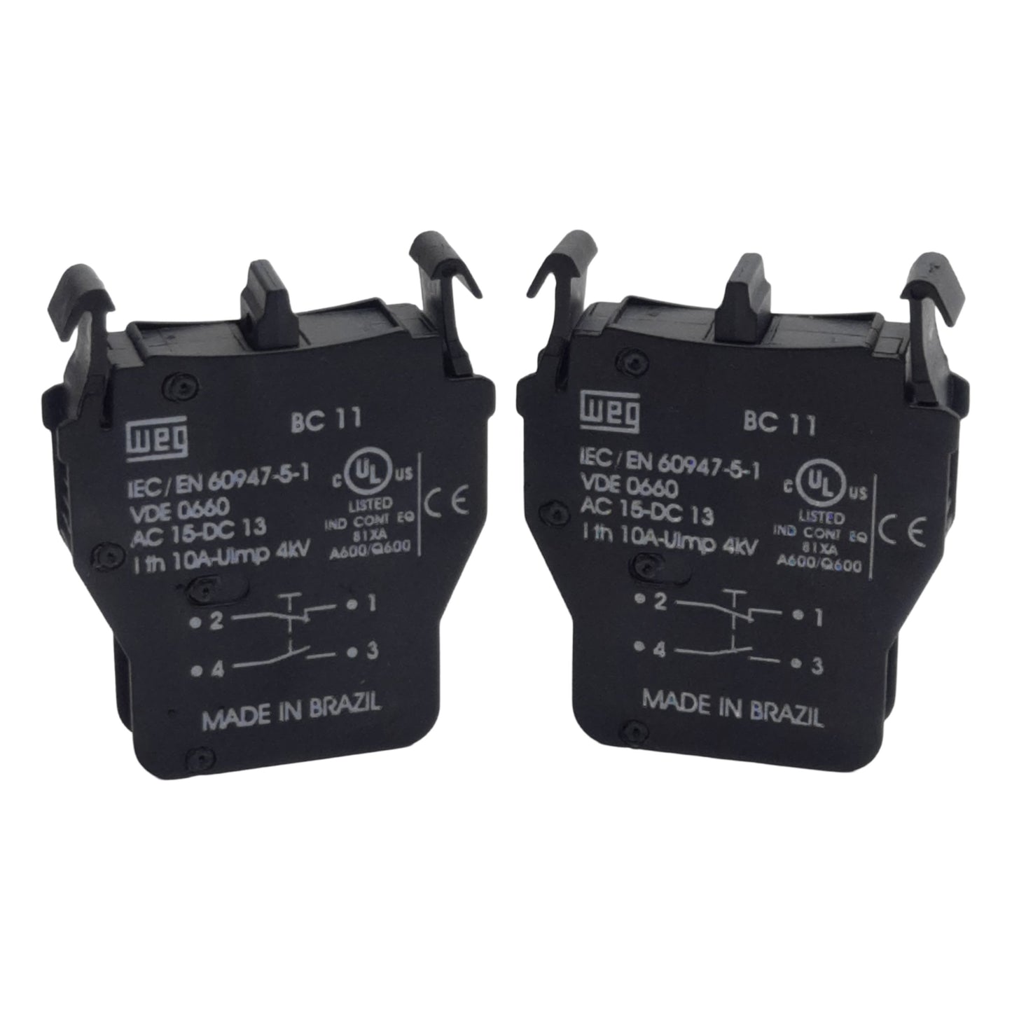 Used Lot of 2 Weg BC11-CSW Pushbutton Contact Block, 1N.O. + 1N.C., 10A 690V, 22mm