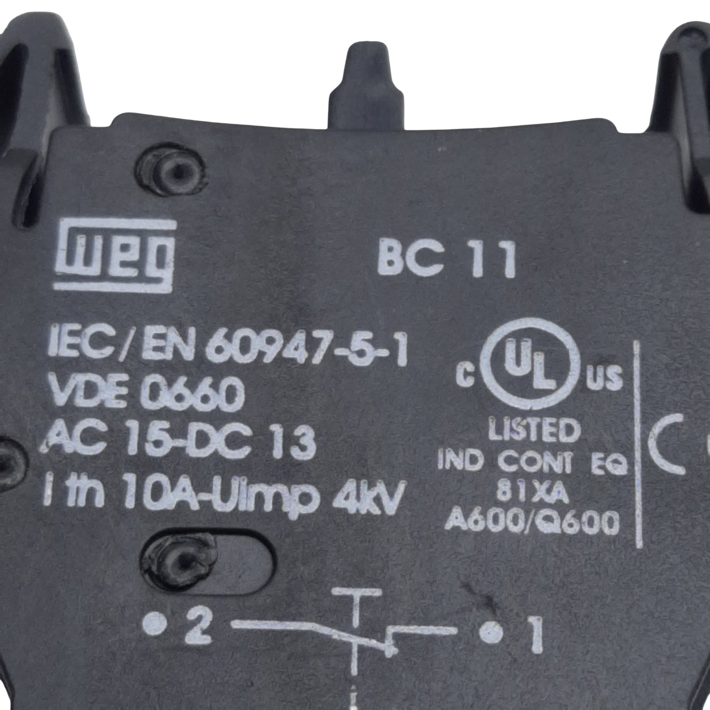 Used Lot of 2 Weg BC11-CSW Pushbutton Contact Block, 1N.O. + 1N.C., 10A 690V, 22mm