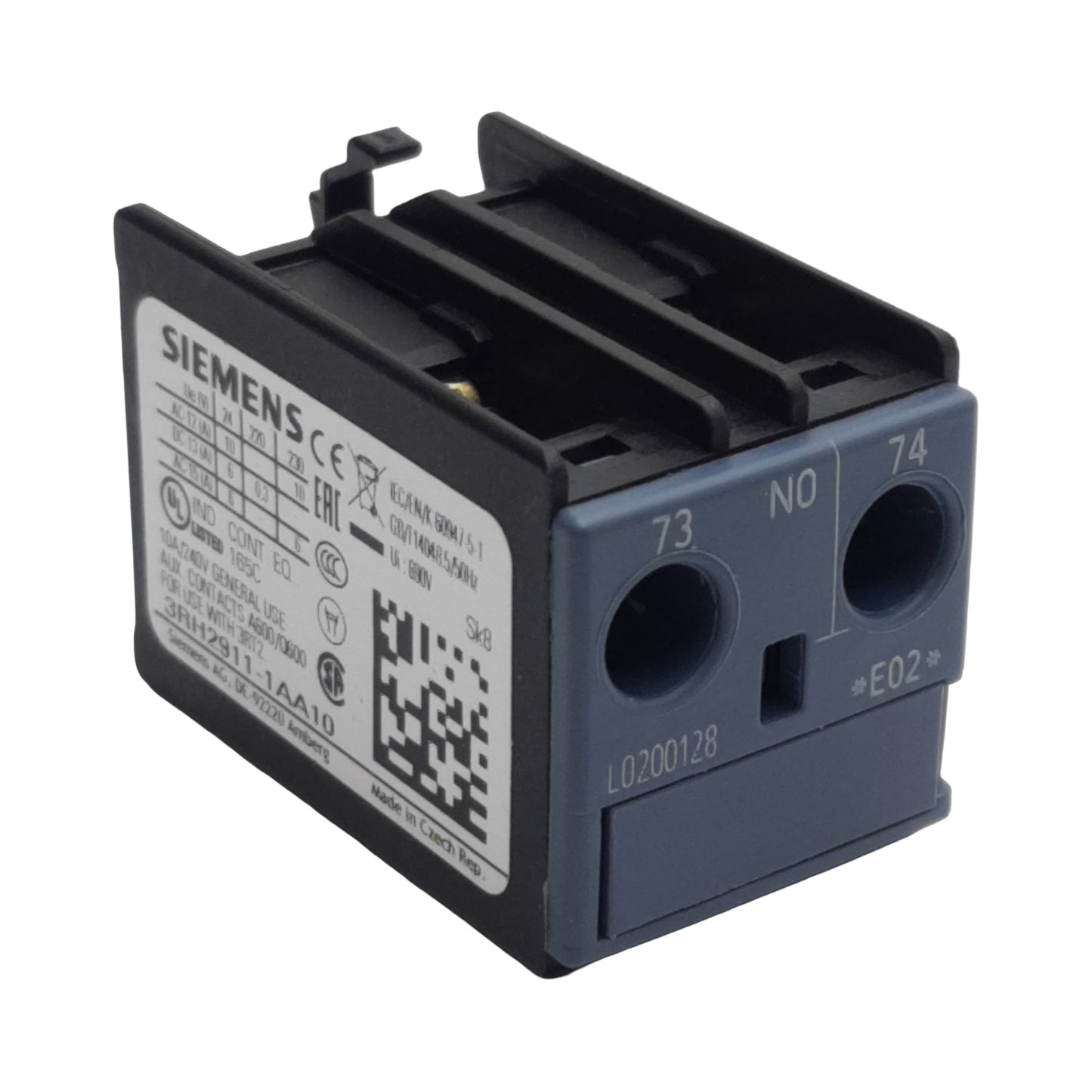 Used Siemens 3RH2911-1AA10 Auxiliary Contact Block, 1-Pole, 1N.O., 10A 600VAC