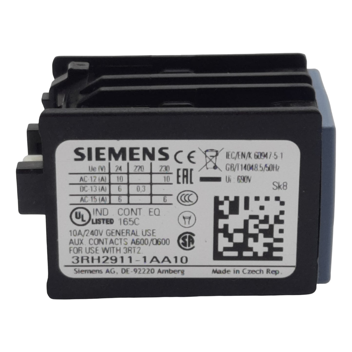 Used Siemens 3RH2911-1AA10 Auxiliary Contact Block, 1-Pole, 1N.O., 10A 600VAC