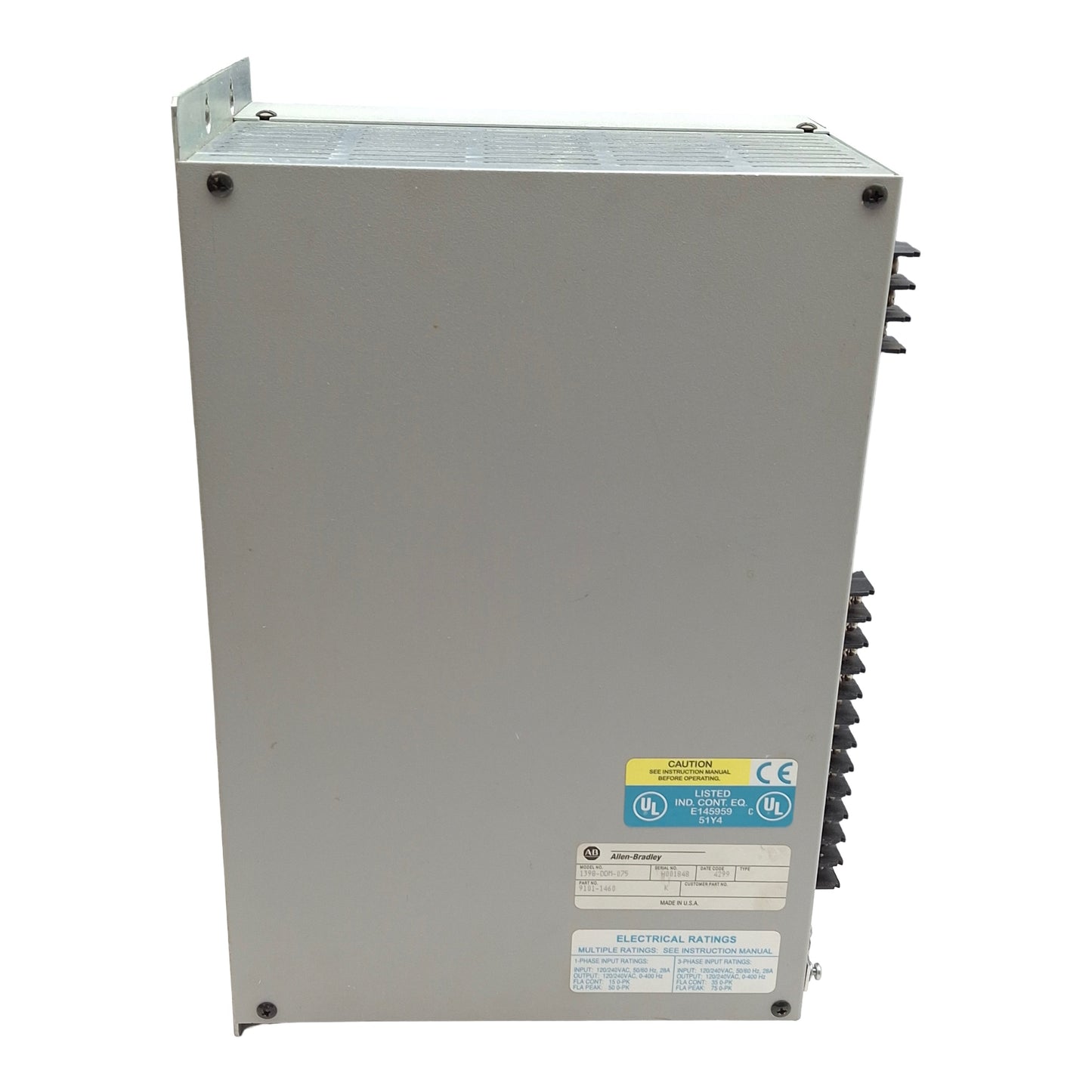 Used Allen Bradley 1398-DDM-075 Ultra Series Servo Drive, 75A, 120/240VAC, 0-400Hz