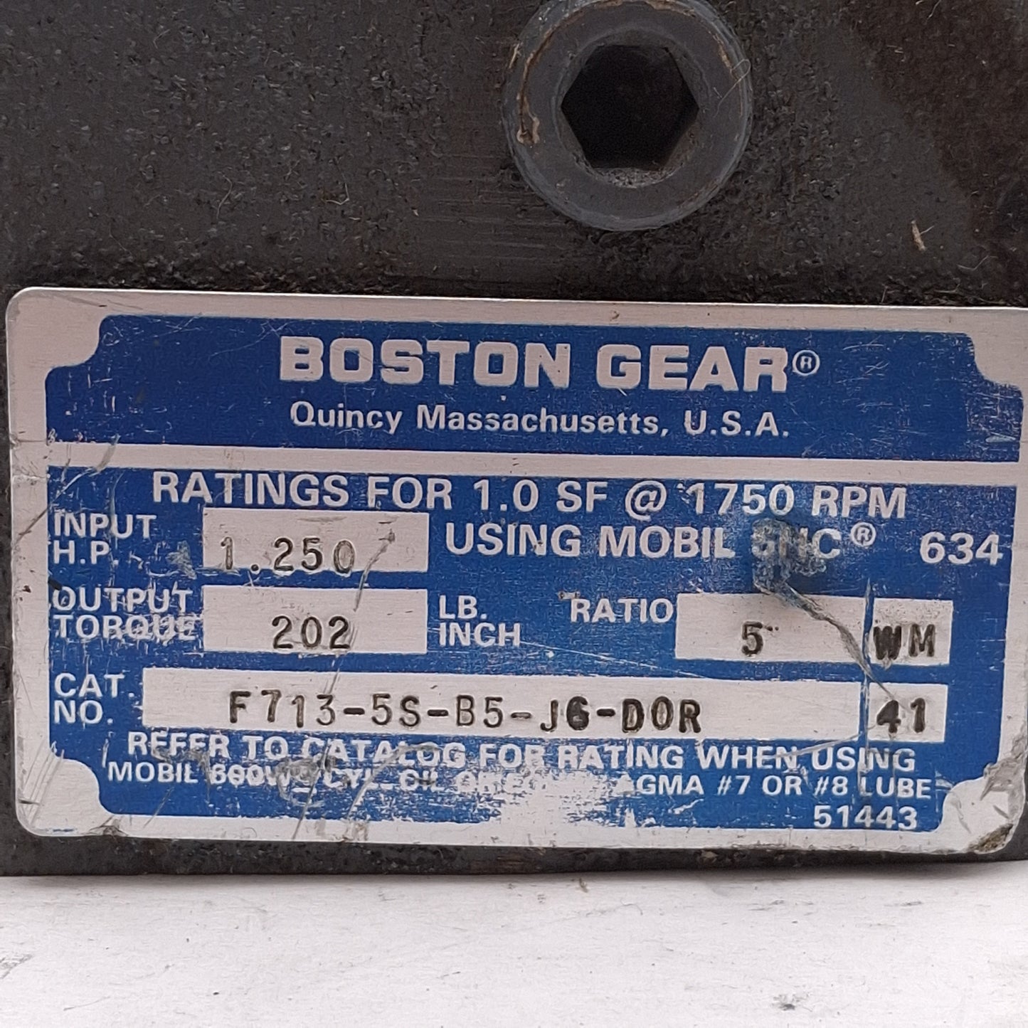 Used Boston Gear F713-5S-B5-J6-DOR Worm Gear Speed Reducer, 5:1, ø5/8in Bore & Shaft