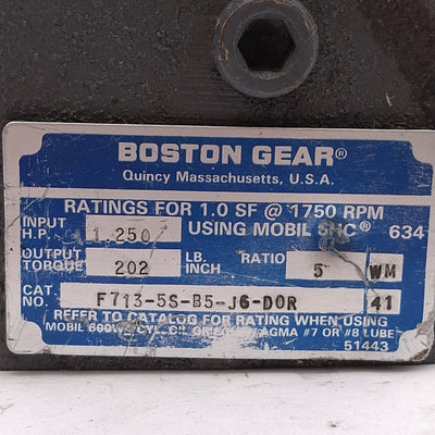 Used Boston Gear F713-5S-B5-J6-DOR Worm Gear Speed Reducer, 5:1, ø5/8in Bore & Shaft