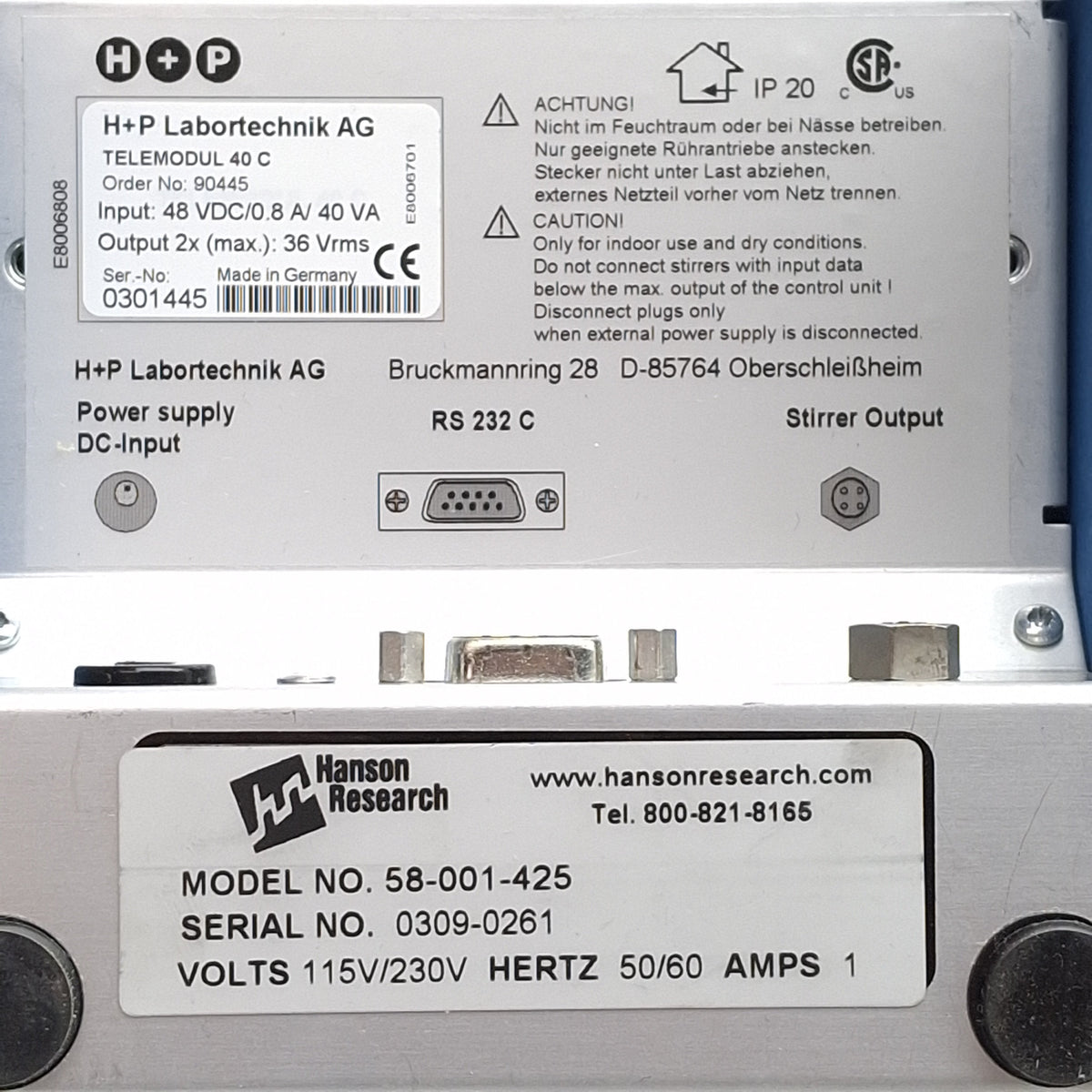 Used Hanson Research Variomag Telesystem Stirring Drive 6 & Telemodul 40C Control
