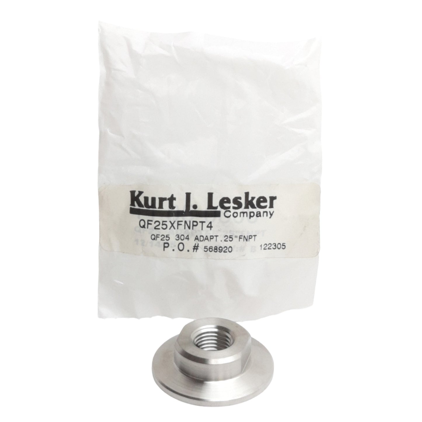 New Kurt J Lesker QF25XFNPT4 Sanitary Flange Adapter 1/4in NPT to QF25 Flange