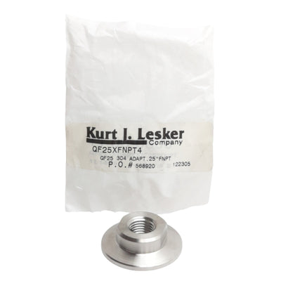 New Kurt J Lesker QF25XFNPT4 Sanitary Flange Adapter 1/4in NPT to QF25 Flange