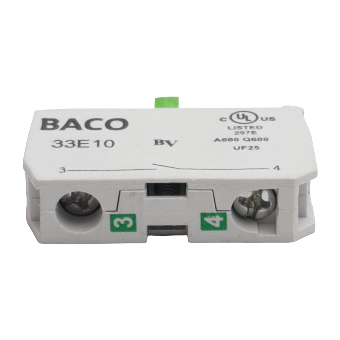 Used Lot of 2 Baco 33E10 Pushbutton Contact Block, 1N.O., 10A 600VAC, 22mm