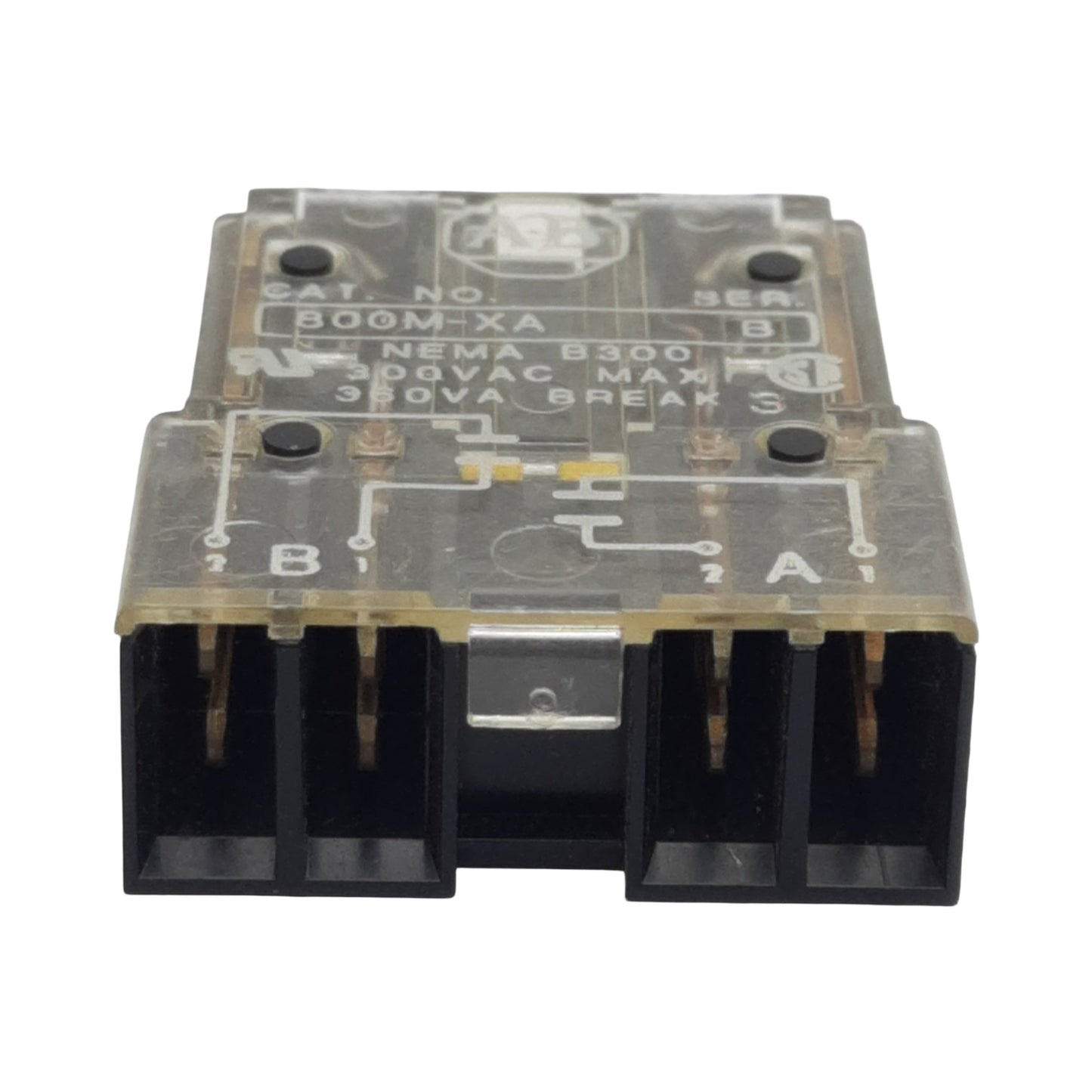 Used Allen Bradley 800M-XA Pushbutton Contact Block, 1NO-1NC, 10A 300VAC, 22mm