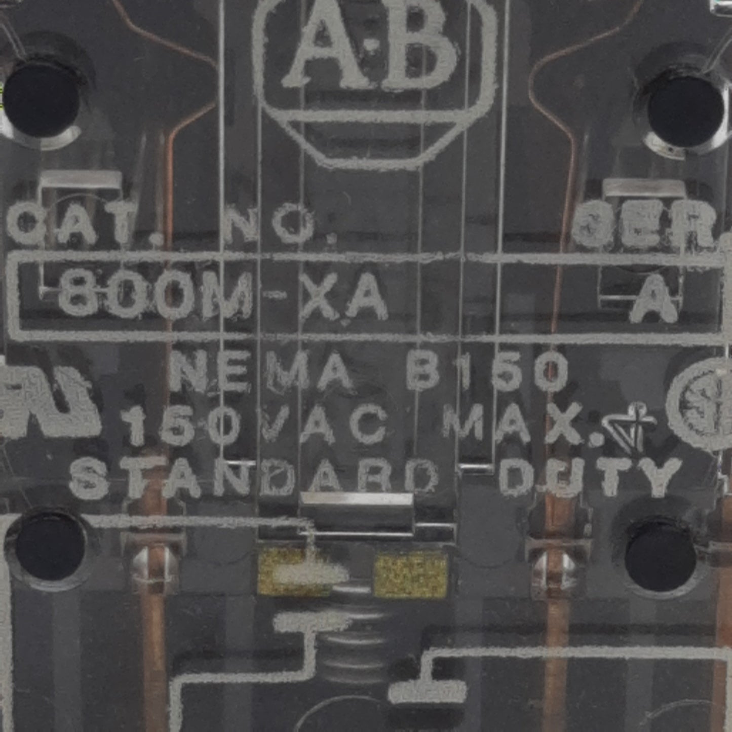 Used Allen Bradley 800M-XA Pushbutton Contact Block, 1NO-1NC, 10A 150VAC, 22mm