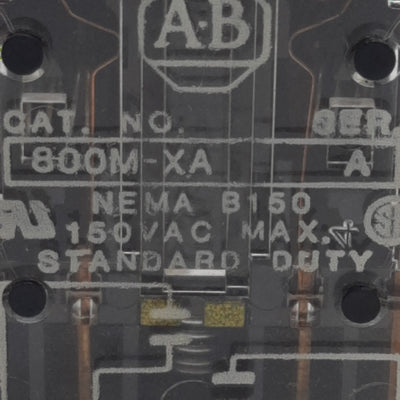 Used Allen Bradley 800M-XA Pushbutton Contact Block, 1NO-1NC, 10A 150VAC, 22mm