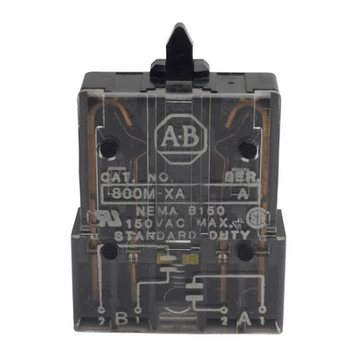 Used Allen Bradley 800M-XA Pushbutton Contact Block, 1NO-1NC, 10A 150VAC, 22mm