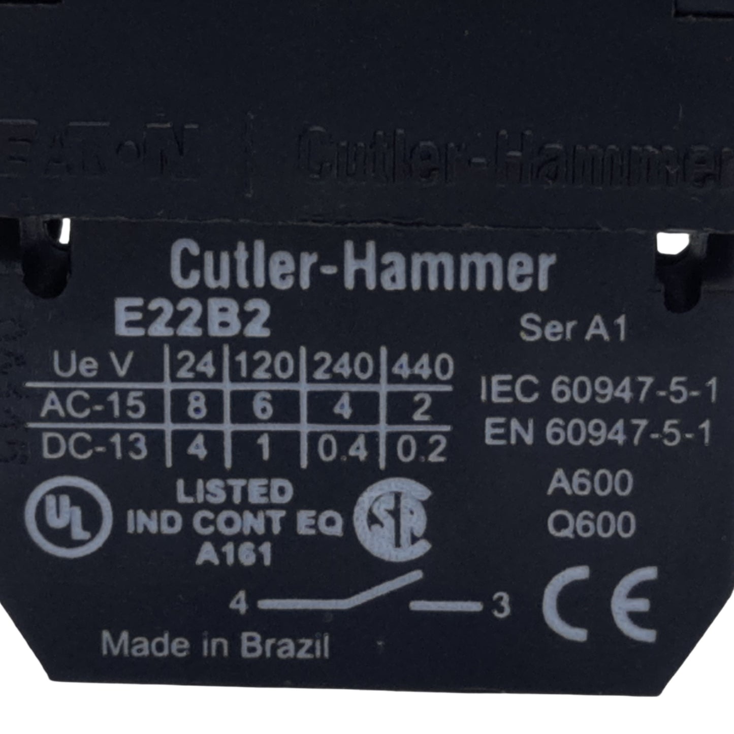 Used Cutler-Hammer E22S62 Illuminated Selector Switch 2-Position 1NO 600VAC *No Bulb*