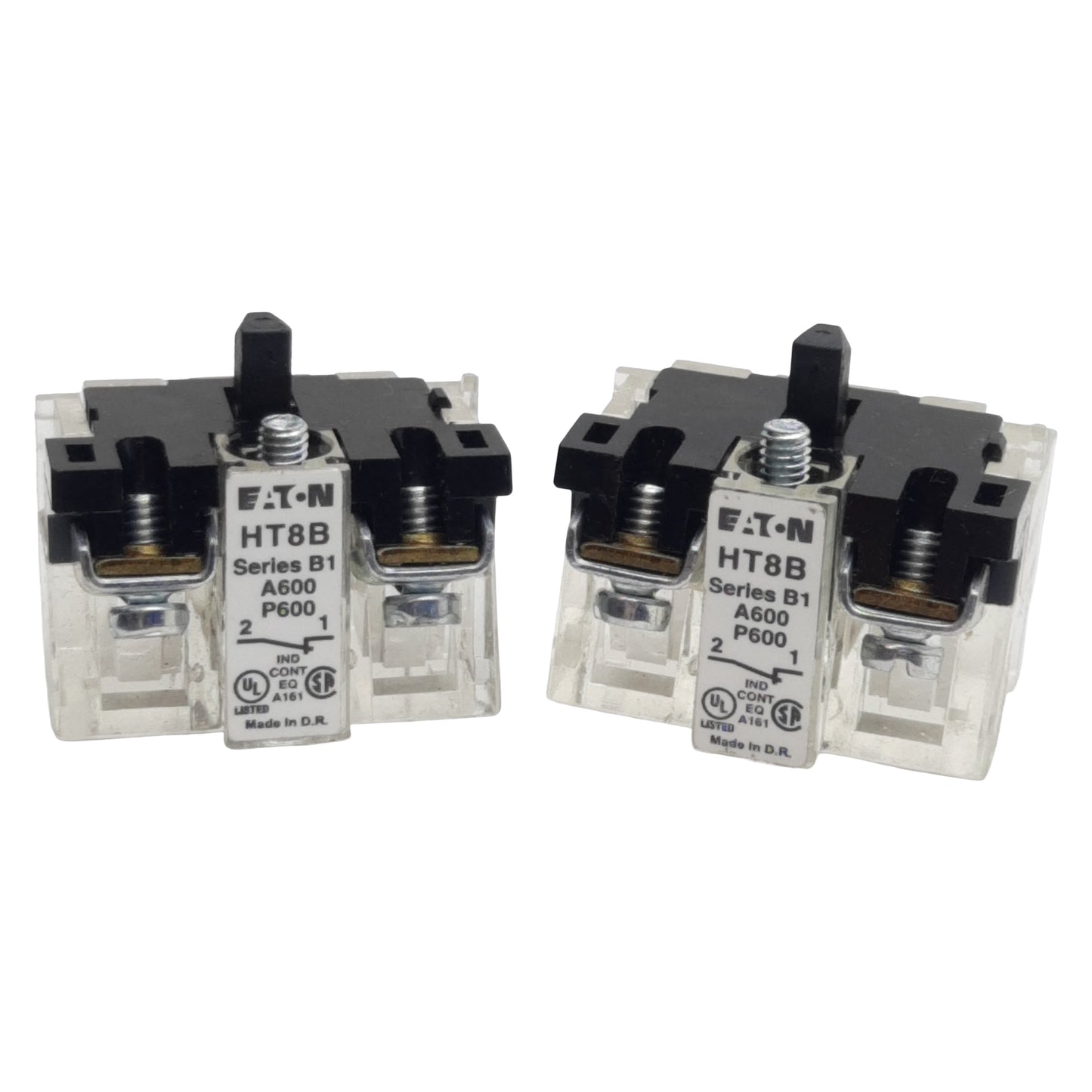 Used Lot of 2 Eaton HT8B Pushbutton Contact Block, 1N.C., 12A 600VAC, 30.5mm