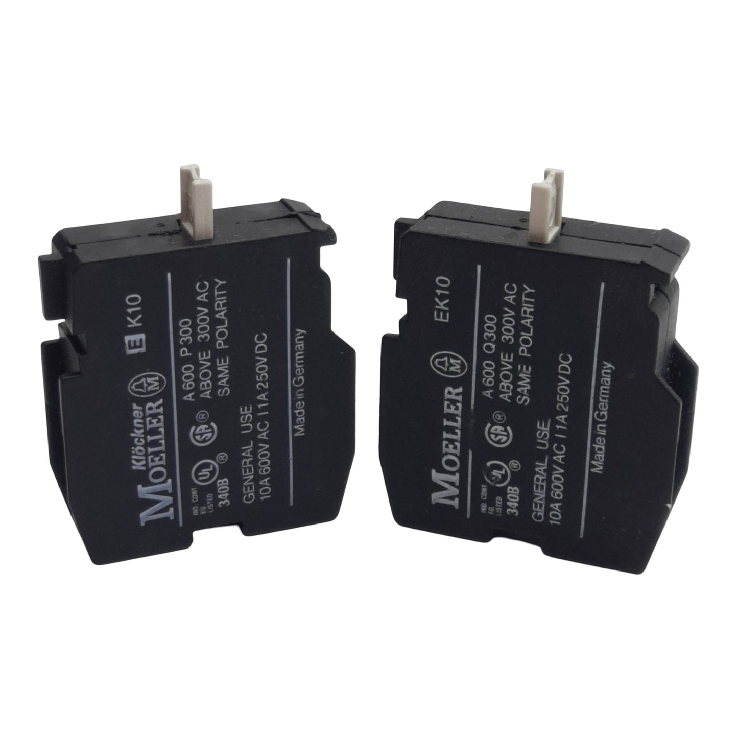 Used Lot of 2 Moeller EK10 Pushbutton Contact Block, 1N.O., 10A 600VAC, 22mm
