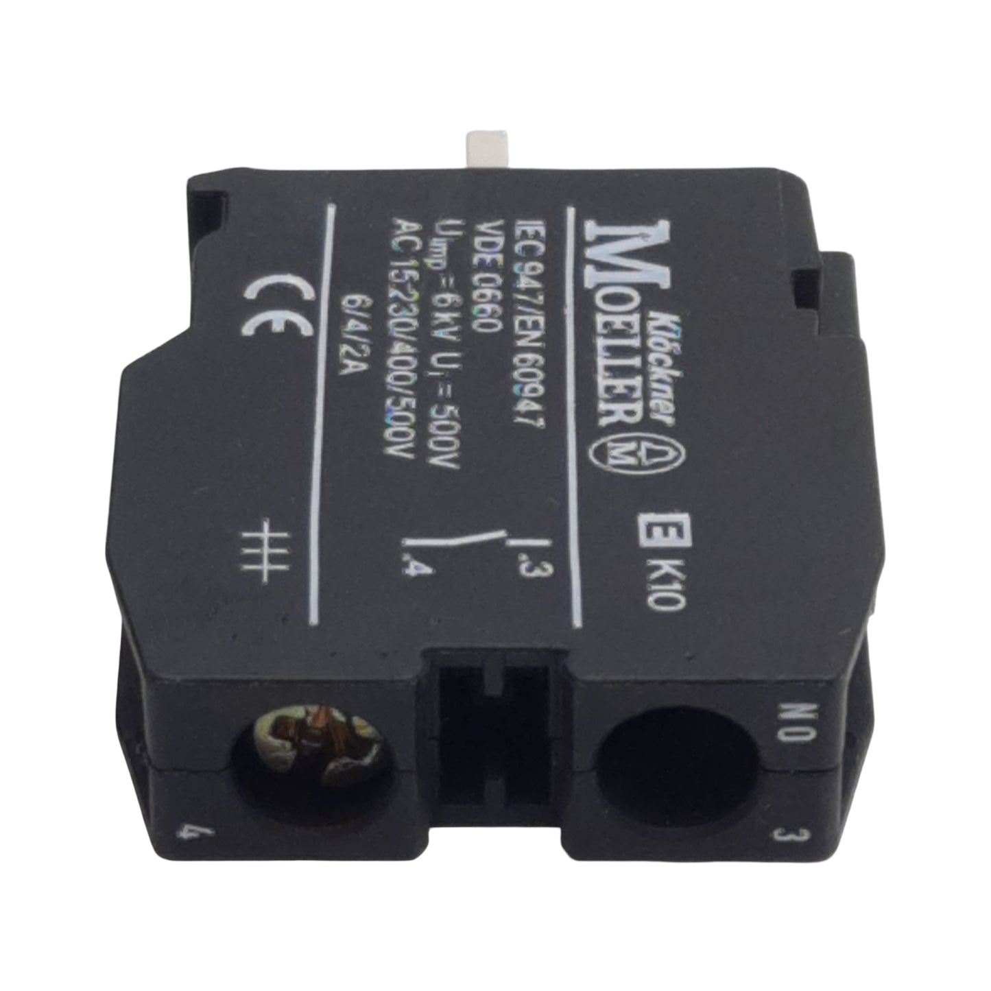 Used Lot of 2 Moeller EK10 Pushbutton Contact Block, 1N.O., 10A 600VAC, 22mm