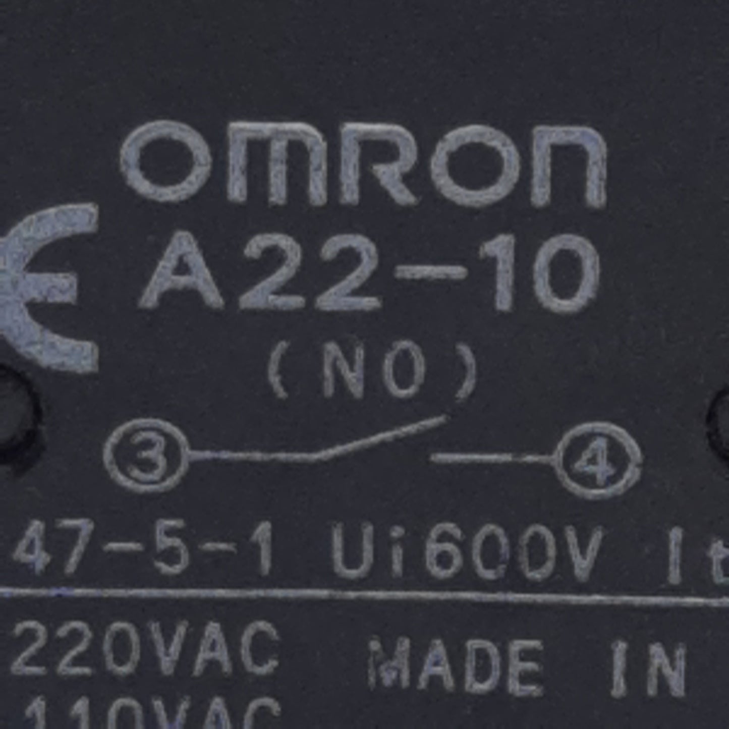 Used Lot of 3 Omron A22-10 Pushbutton Contact Block, SPST-NO, 10A 110VAC, 22mm