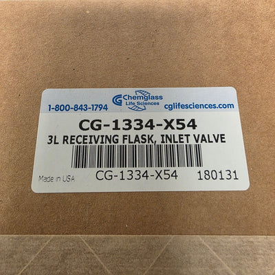 New Chemglass CG-1334-X54 Receiving Flask With Inlet Valve For Rotary Evaporator, 3L