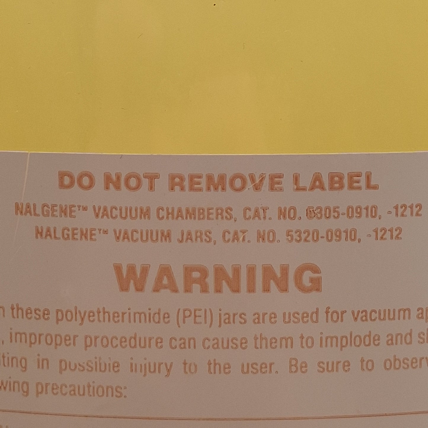 Used Nalgene 5305-0910 Vacuum Chamber Jar System, 8.3L ø8.75in x 10in, ø1/4in ID Tube