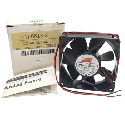 New Dayton 6KD72 DC Axial Fan 37CFM Air Delivery, 2800RPM, 24VDC, 0.05A, ø0.169in