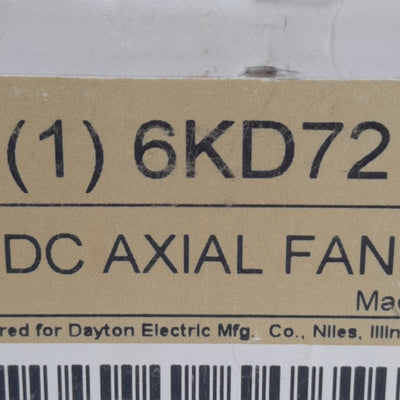 New Dayton 6KD72 DC Axial Fan 37CFM Air Delivery, 2800RPM, 24VDC, 0.05A, ø0.169in