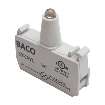 Used Baco 33EAYL Pushbutton Light Emitting Diode Module, Yellow, 24VDC/VAC, 22mm