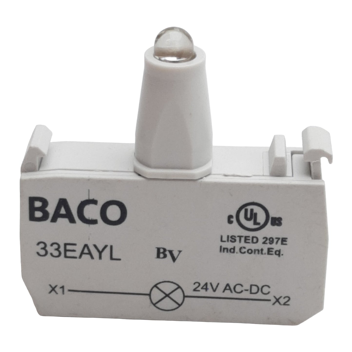 Used Baco 33EAYL Pushbutton Light Emitting Diode Module, Yellow, 24VDC/VAC, 22mm