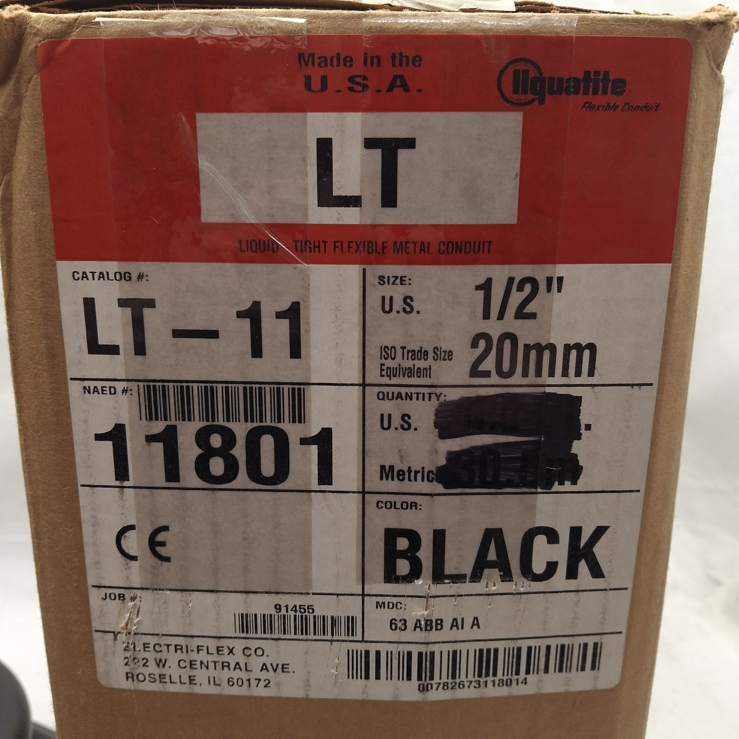 New – Open box Liquatite LT-11 Liquid Tight Conduit, Black PVC, ø0.625in ID, ø0.830 OD, 60ft