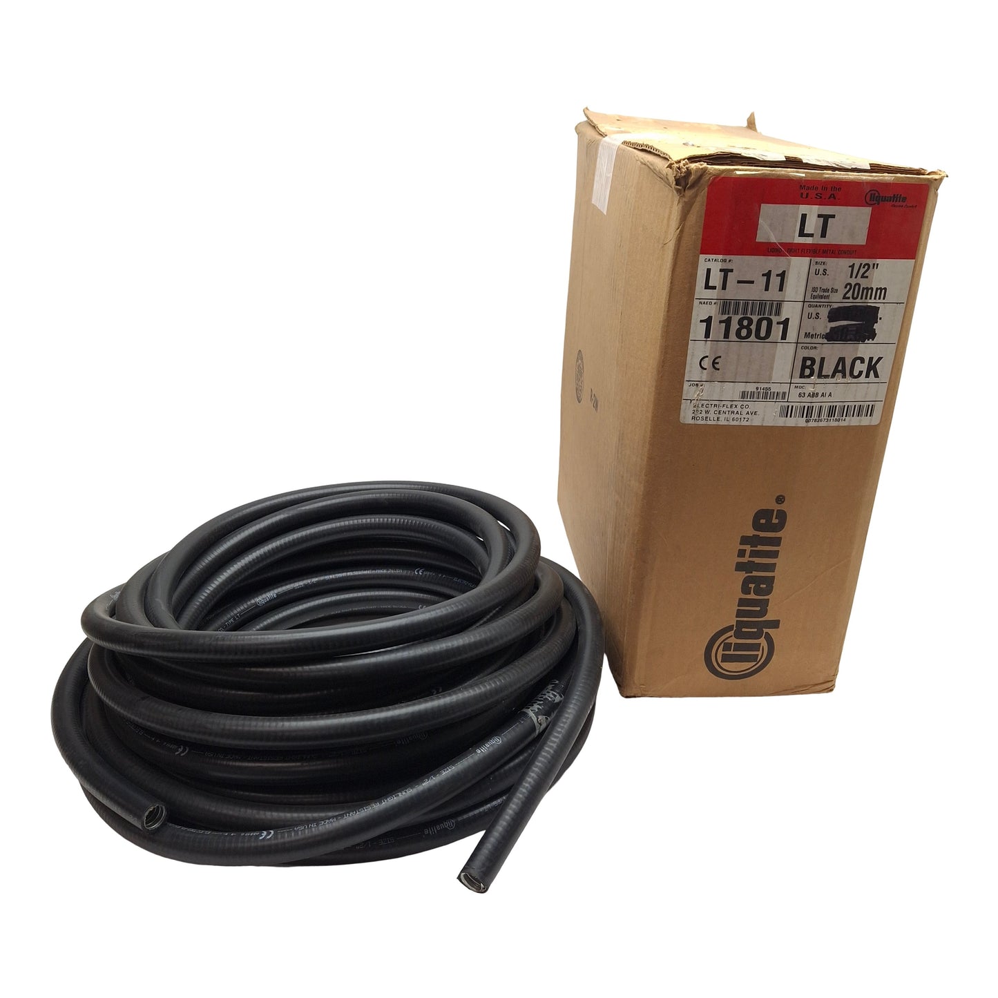 New – Open box Liquatite LT-11 Liquid Tight Conduit, Black PVC, ø0.625in ID, ø0.830 OD, 60ft