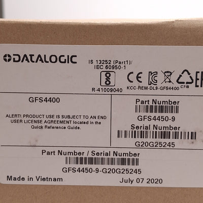 New Datalogic GFS4450-9 Gryphon Fixed Barcode Scanner, 1D/2D, RS-232 DB9, 5VDC