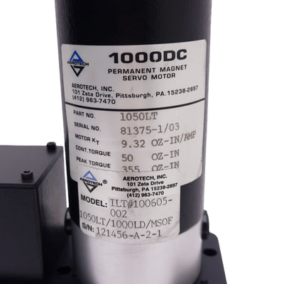 Used Aerotech 1050LT 1000LD MSOF Permanent Magnet Servo Motor, 9.32oz-in/amp, 40VDC