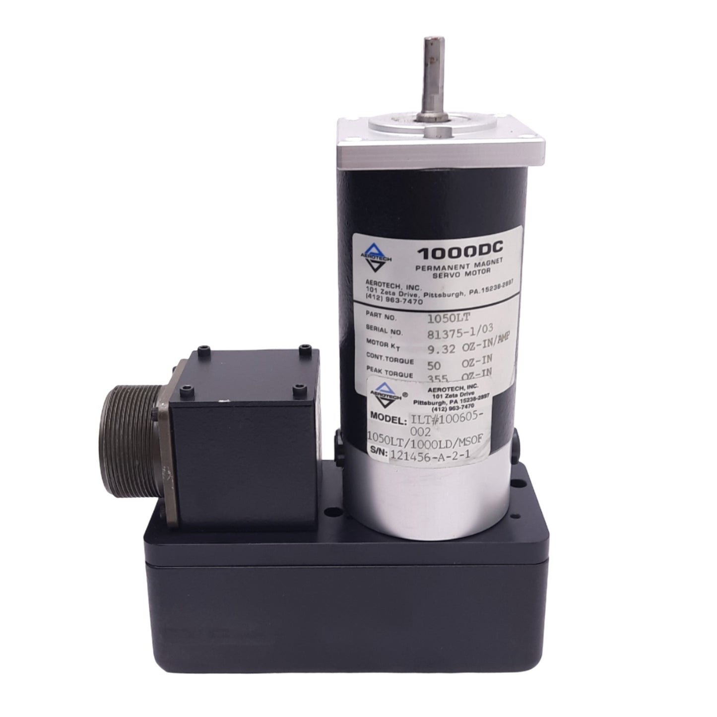 Used Aerotech 1050LT 1000LD MSOF Permanent Magnet Servo Motor, 9.32oz-in/amp, 40VDC