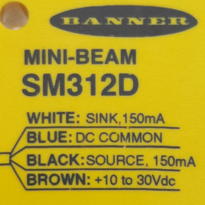 Used Banner SM312D Mini-Beam Photoelectric Sensor, NPN/PNP, 380mm Range, 10-30VDC