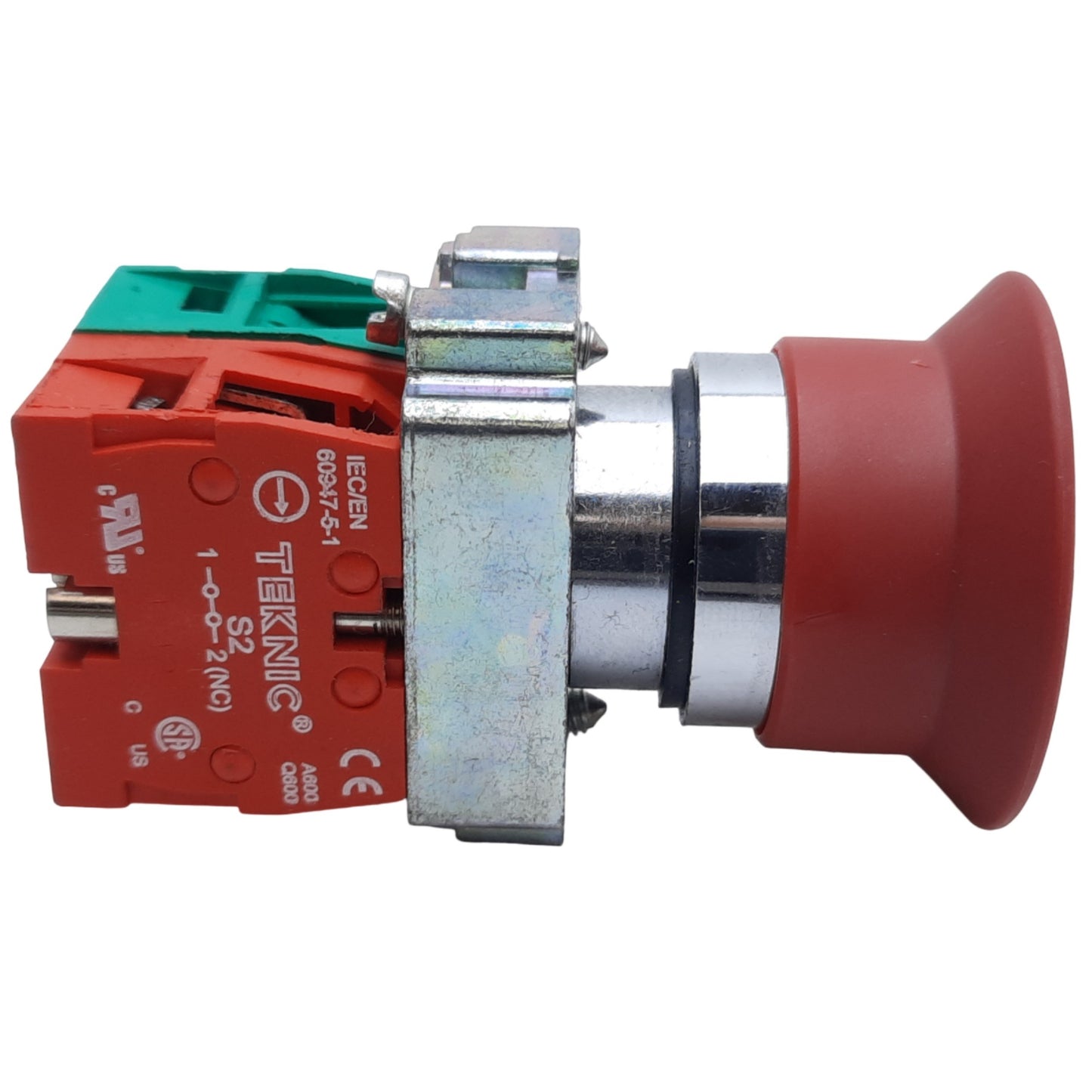 Used Teknic 2AMPP4 Emergency Stop Push-Pull Button, Maintained, 1NO-1NC, 10A 500V AC