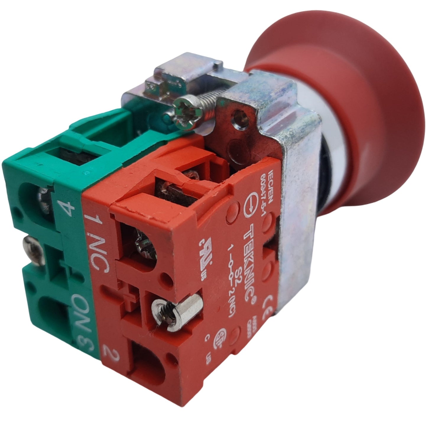 Used Teknic 2AMPP4 Emergency Stop Push-Pull Button, Maintained, 1NO-1NC, 10A 500V AC