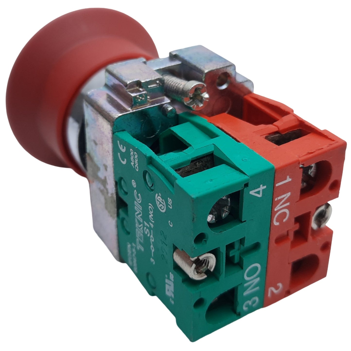 Used Teknic 2AMPP4 Emergency Stop Push-Pull Button, Maintained, 1NO-1NC, 10A 500V AC