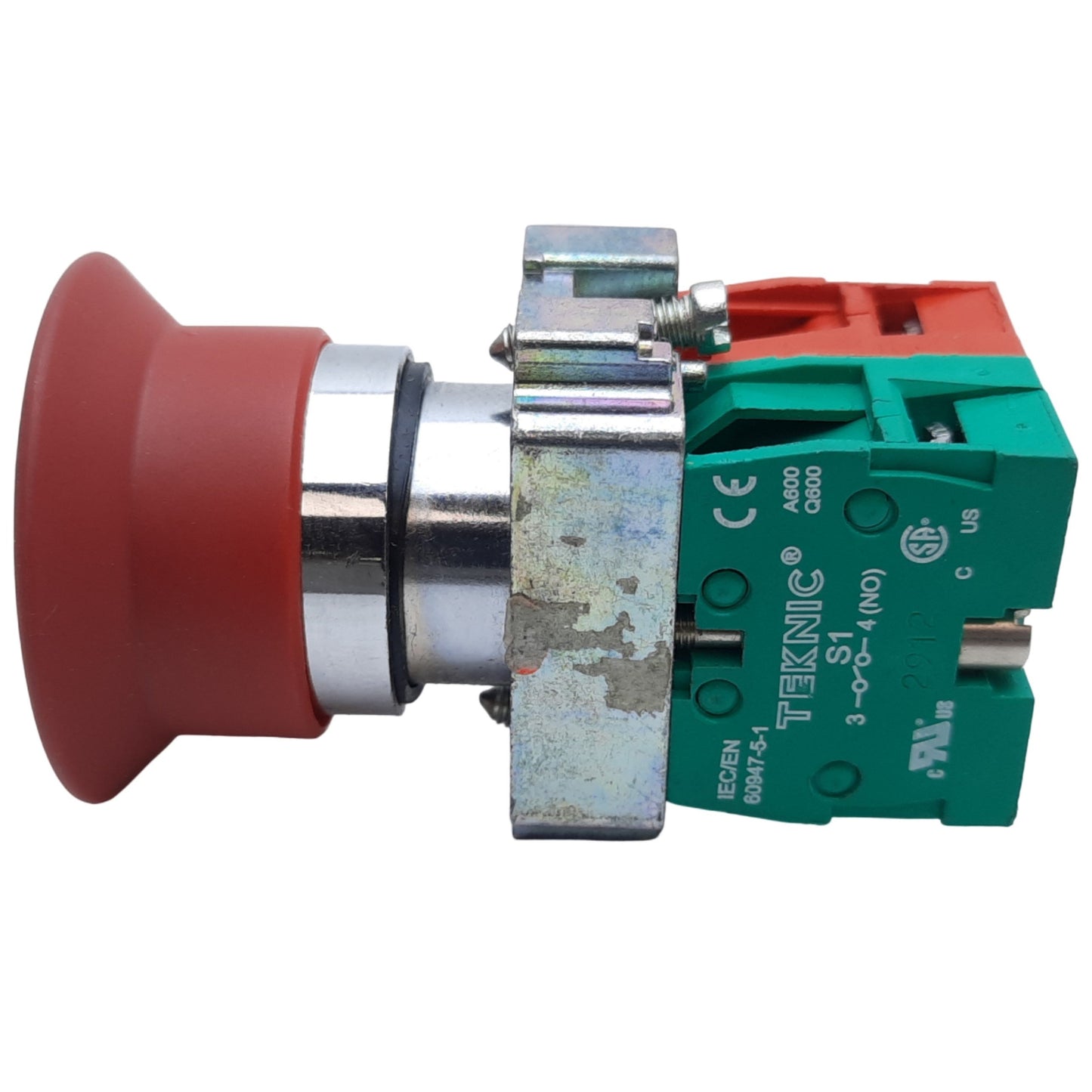 Used Teknic 2AMPP4 Emergency Stop Push-Pull Button, Maintained, 1NO-1NC, 10A 500V AC