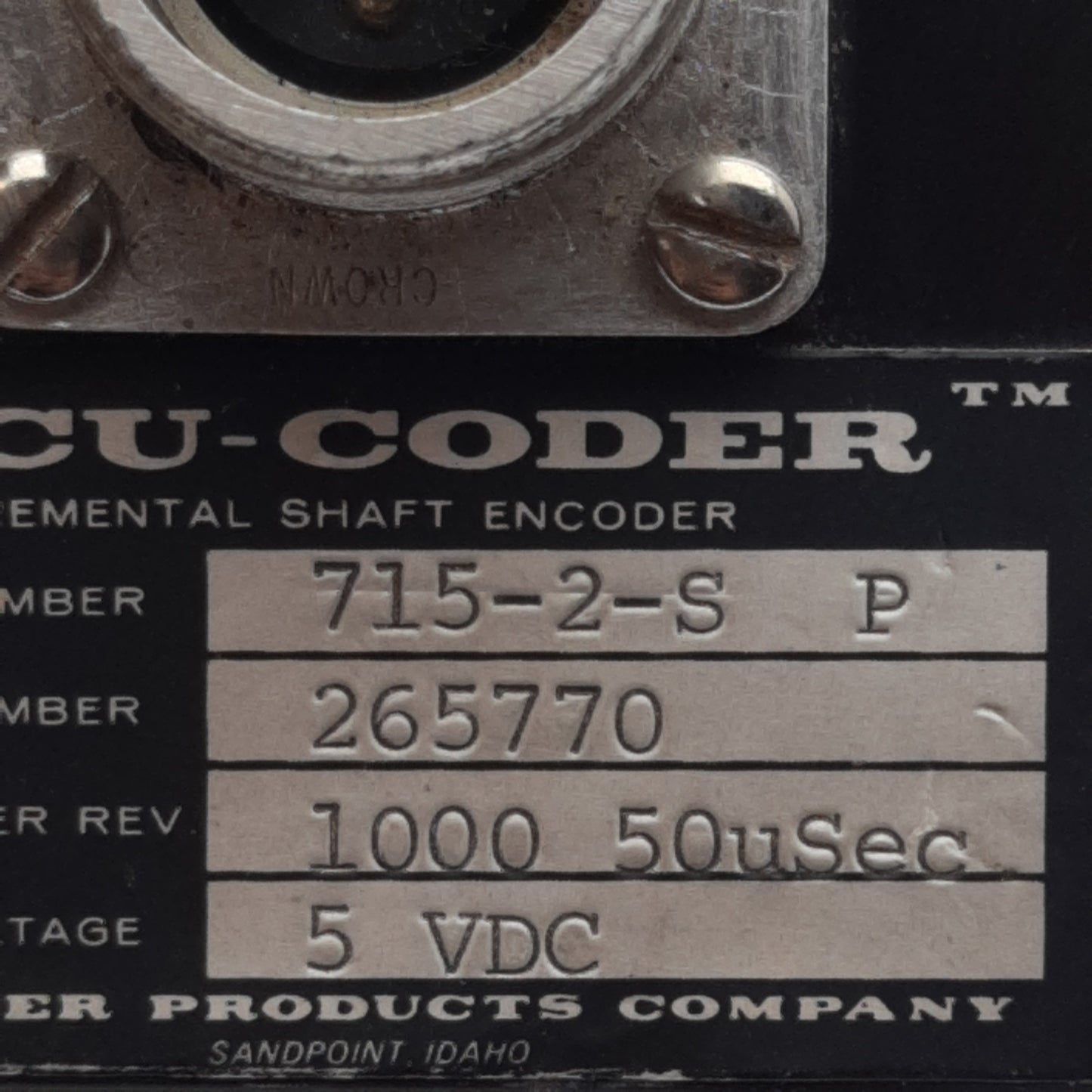 Used Encoder 715-2-SP Accu-Coder Incremental Cube Encoder, ø1/4in Shaft, 5VDC