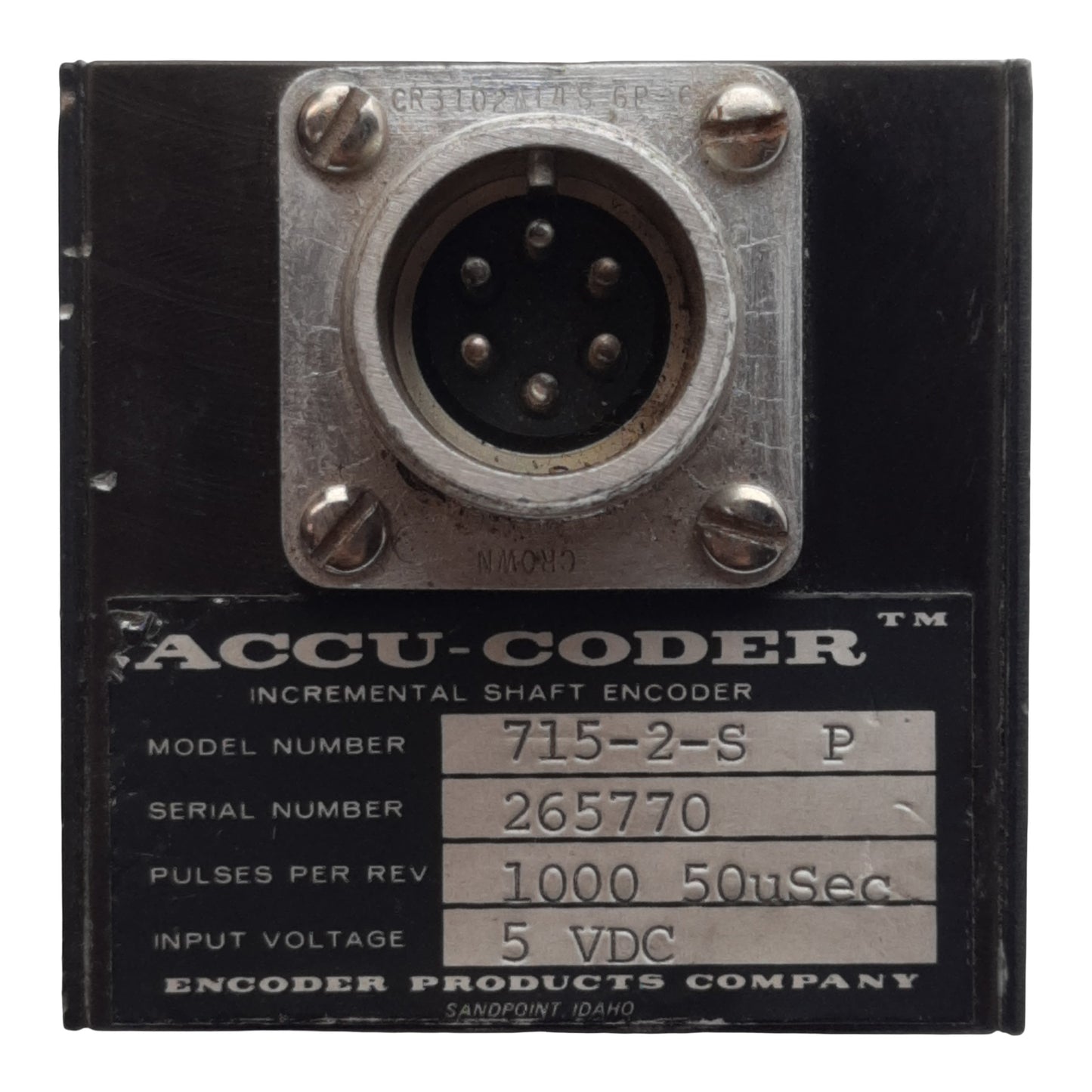 Used Encoder 715-2-SP Accu-Coder Incremental Cube Encoder, ø1/4in Shaft, 5VDC