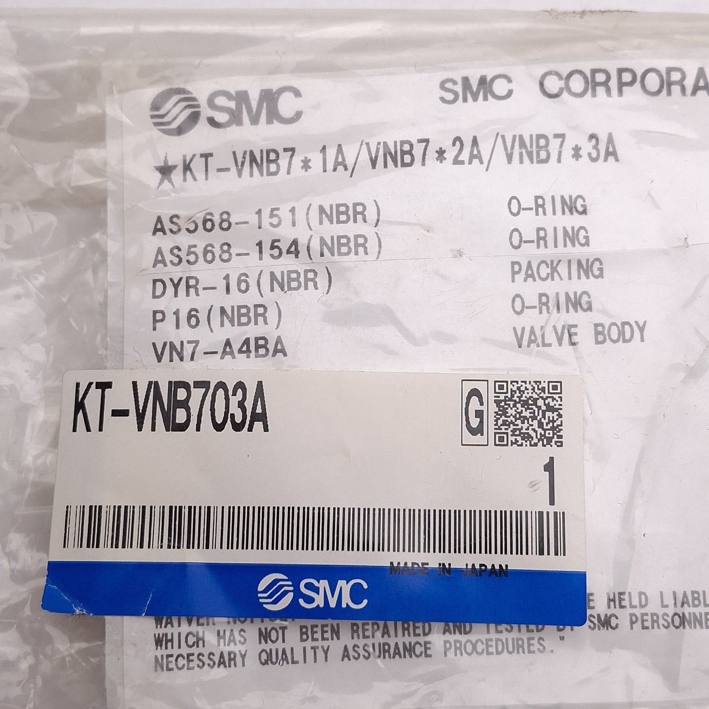 New SMC KT-VNB703A Maintenance Kit For VNB703A Process Valve, O-Rings & Valve Body