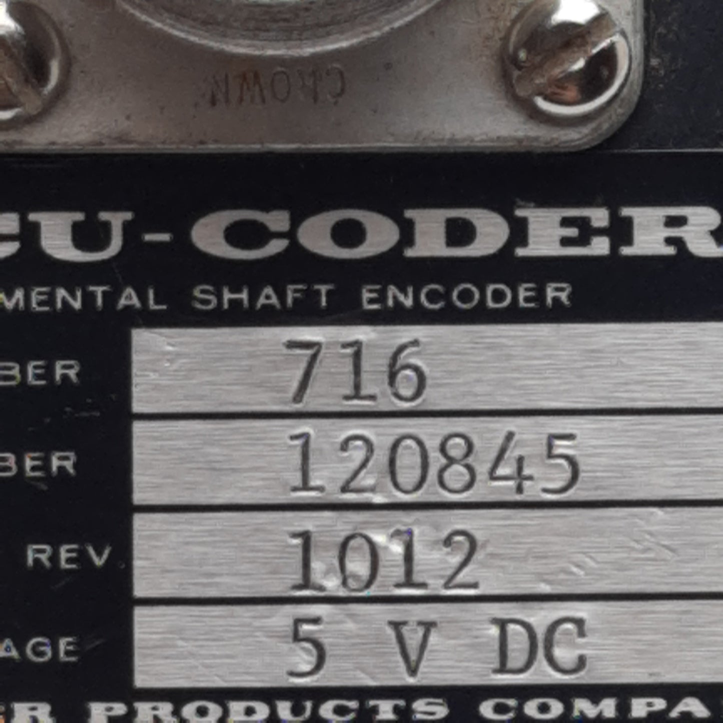 Used Encoder 716 Accu-Coder Incremental Cube Encoder, ø3/8in Shaft, 5VDC, 6-Pin MS