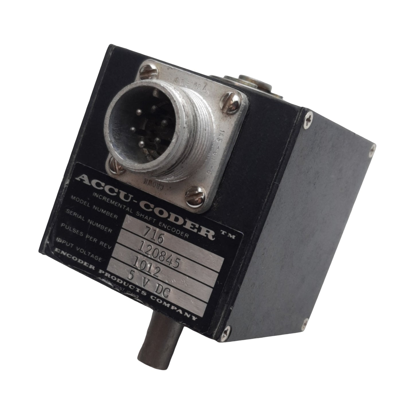Used Encoder 716 Accu-Coder Incremental Cube Encoder, ø3/8in Shaft, 5VDC, 6-Pin MS