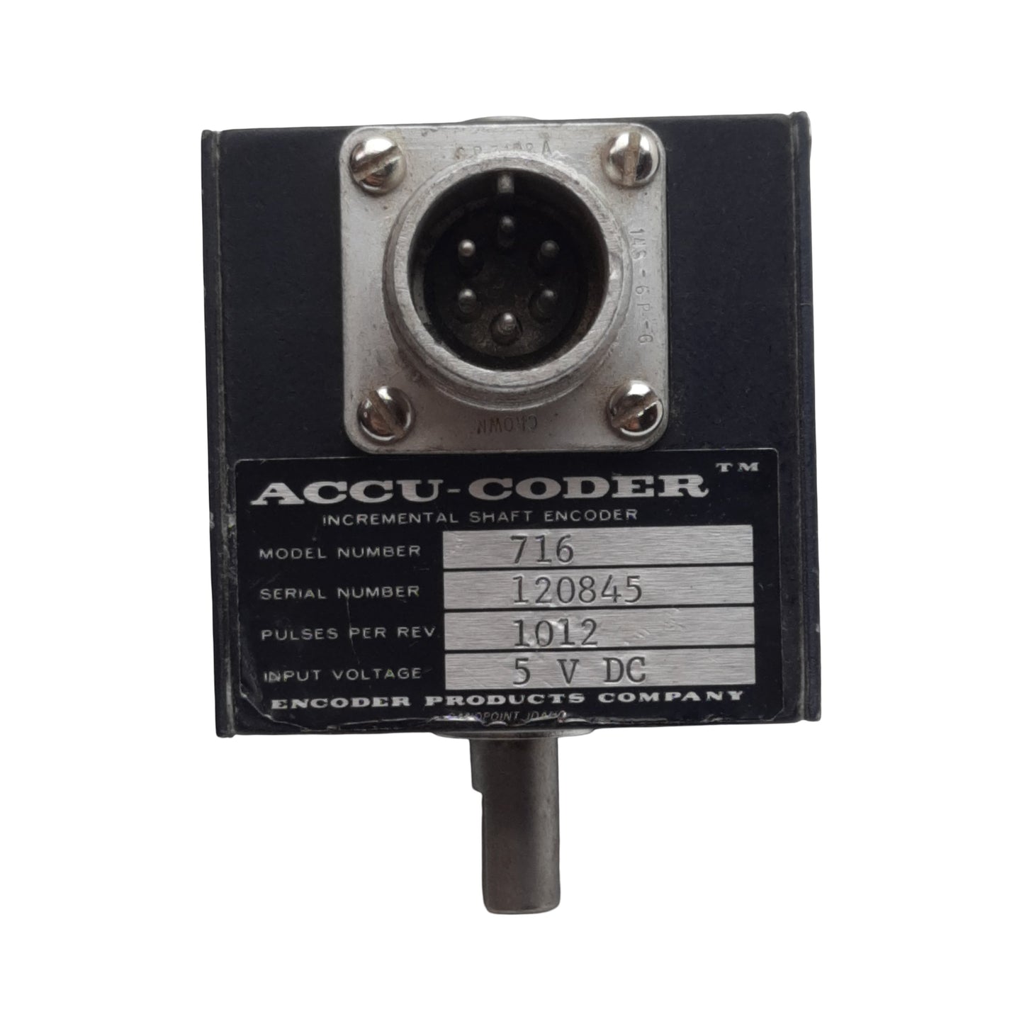 Used Encoder 716 Accu-Coder Incremental Cube Encoder, ø3/8in Shaft, 5VDC, 6-Pin MS